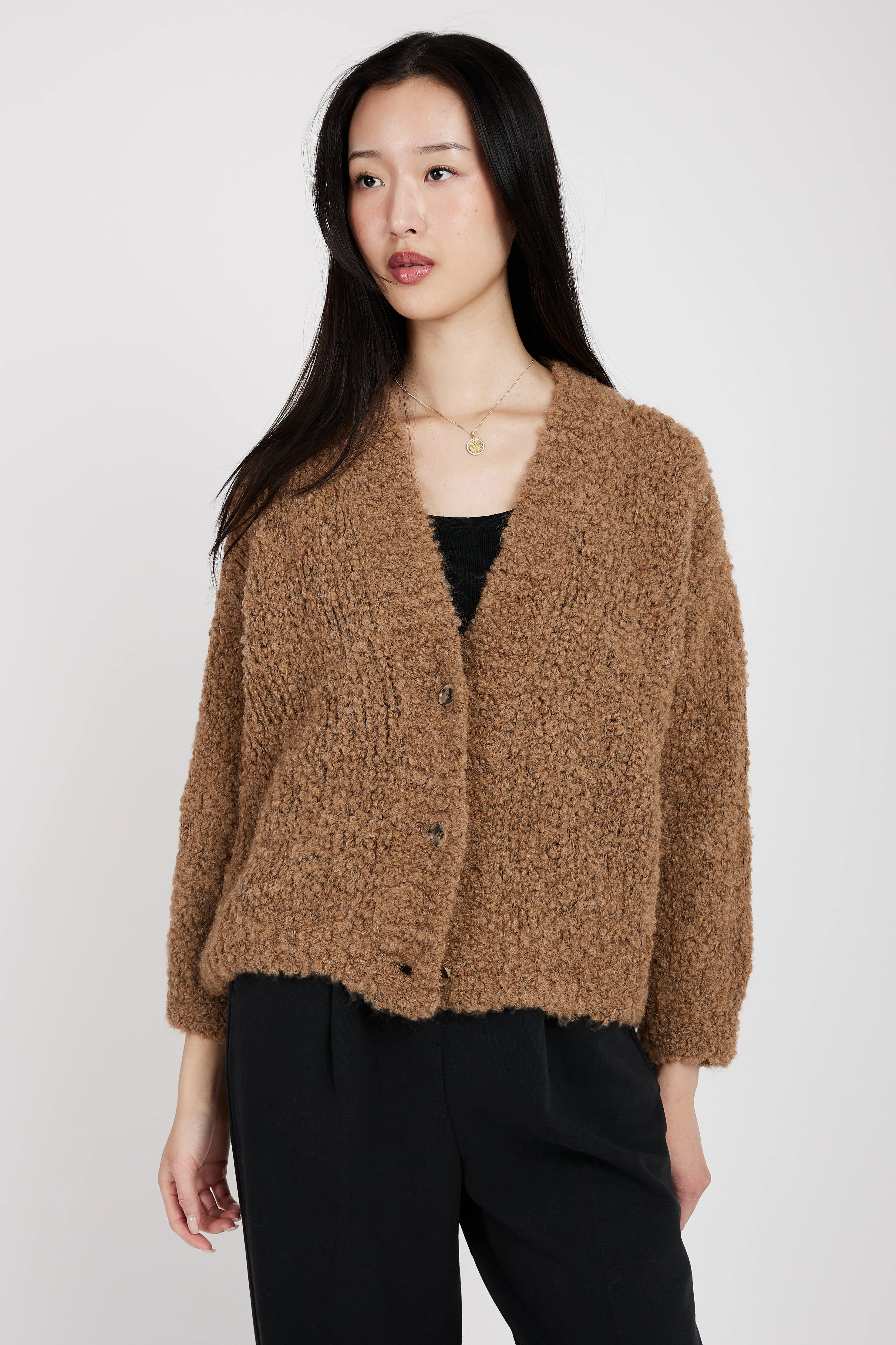 Oversized Cropped Cardigan in Camel