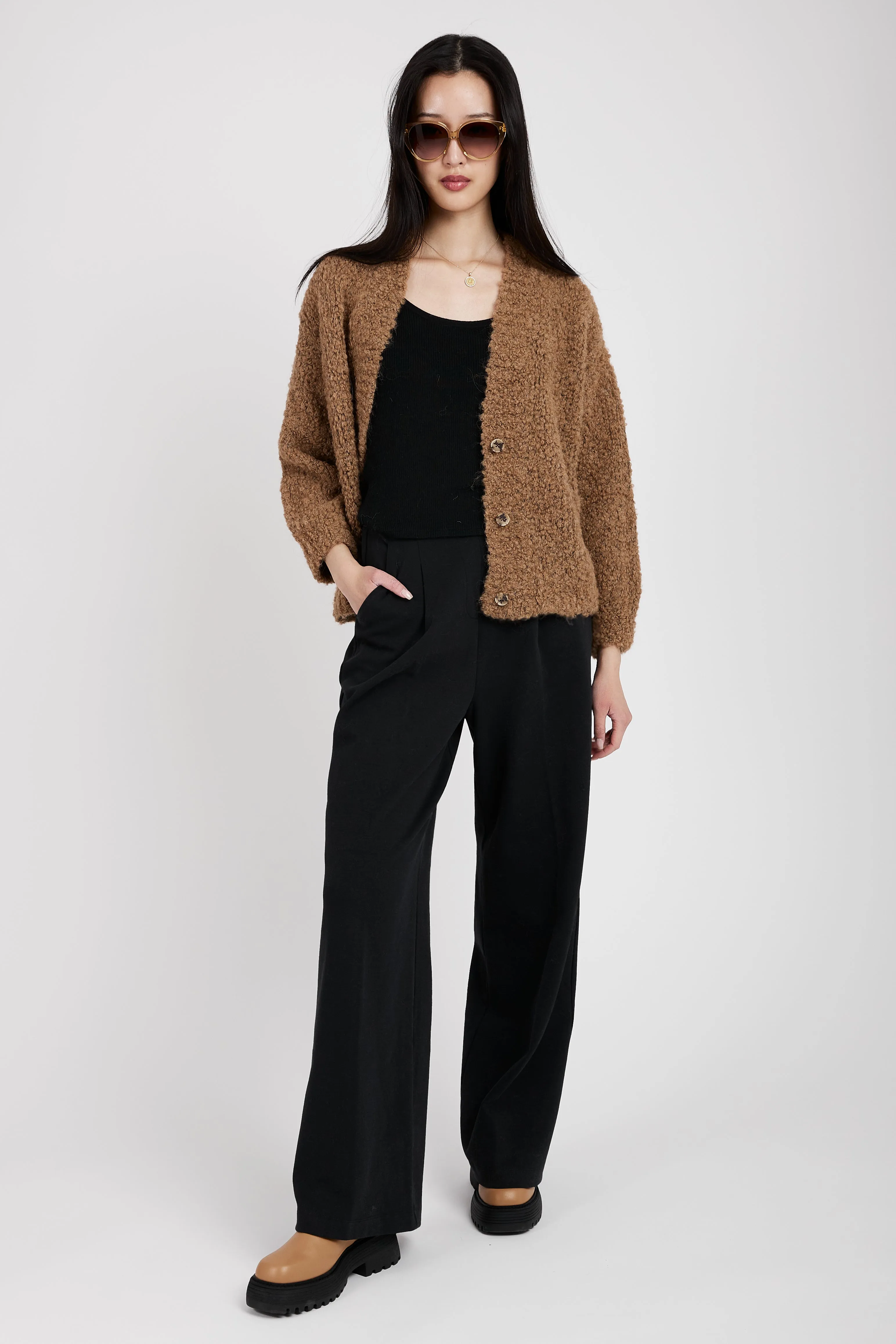 Oversized Cropped Cardigan in Camel