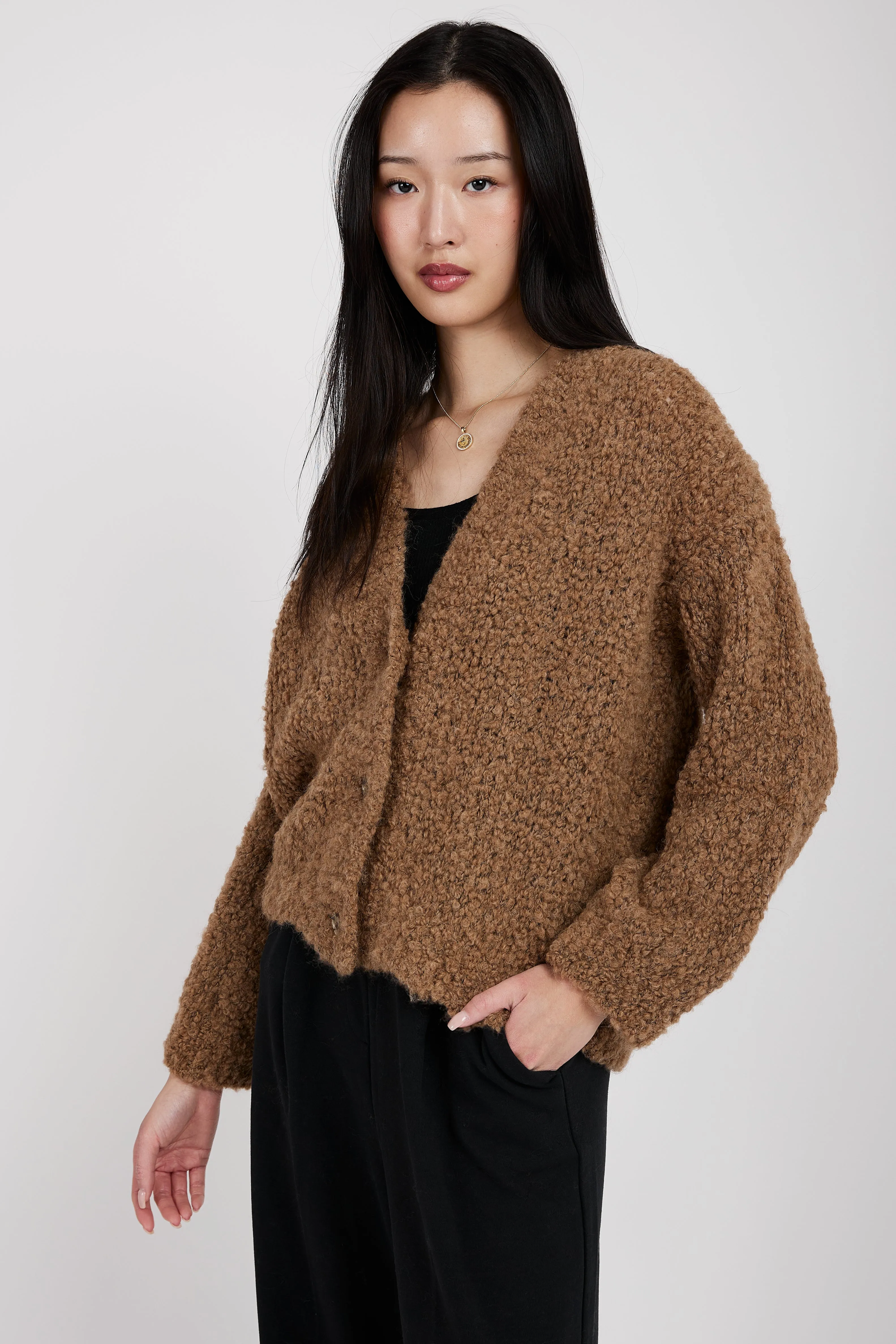 Oversized Cropped Cardigan in Camel