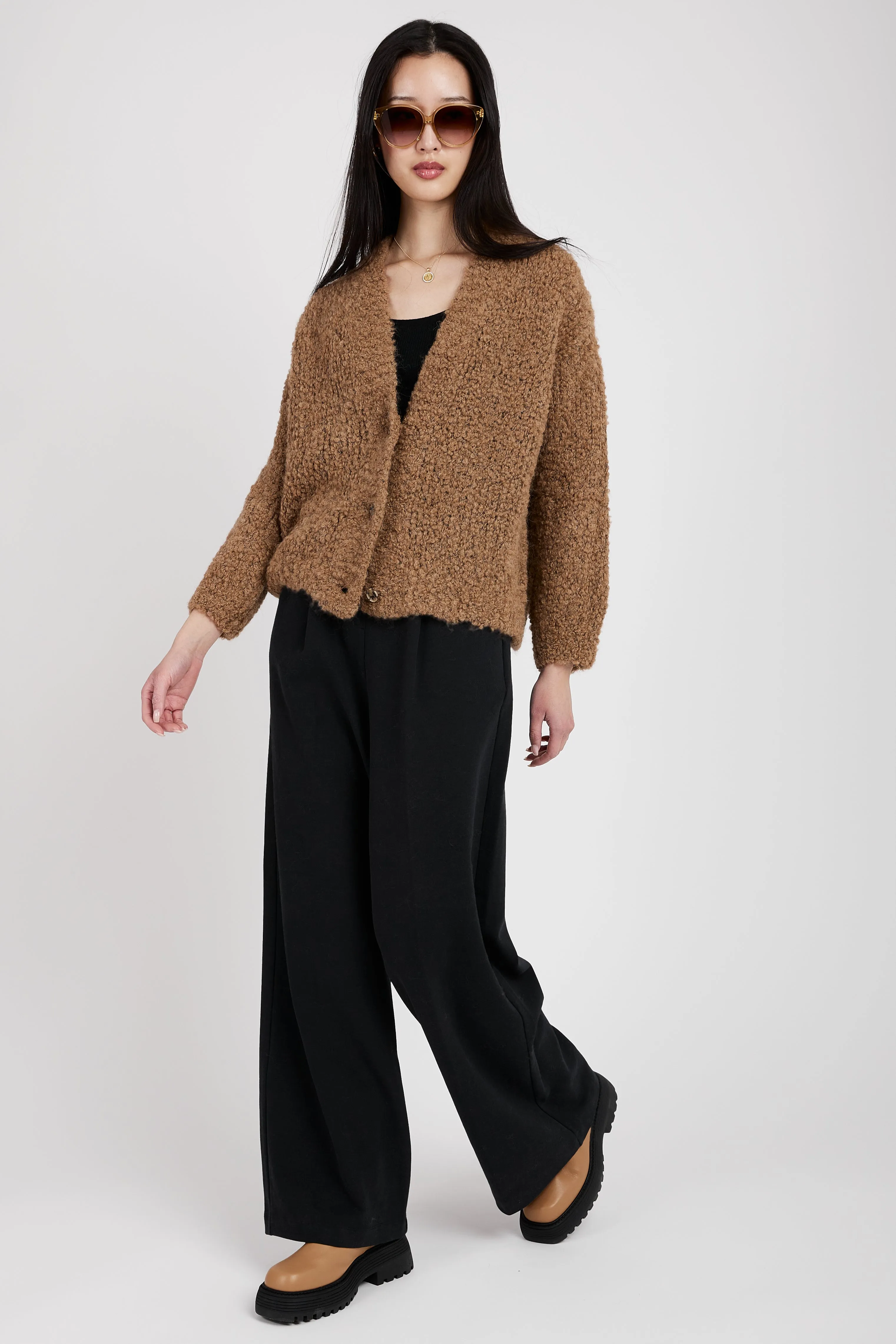 Oversized Cropped Cardigan in Camel