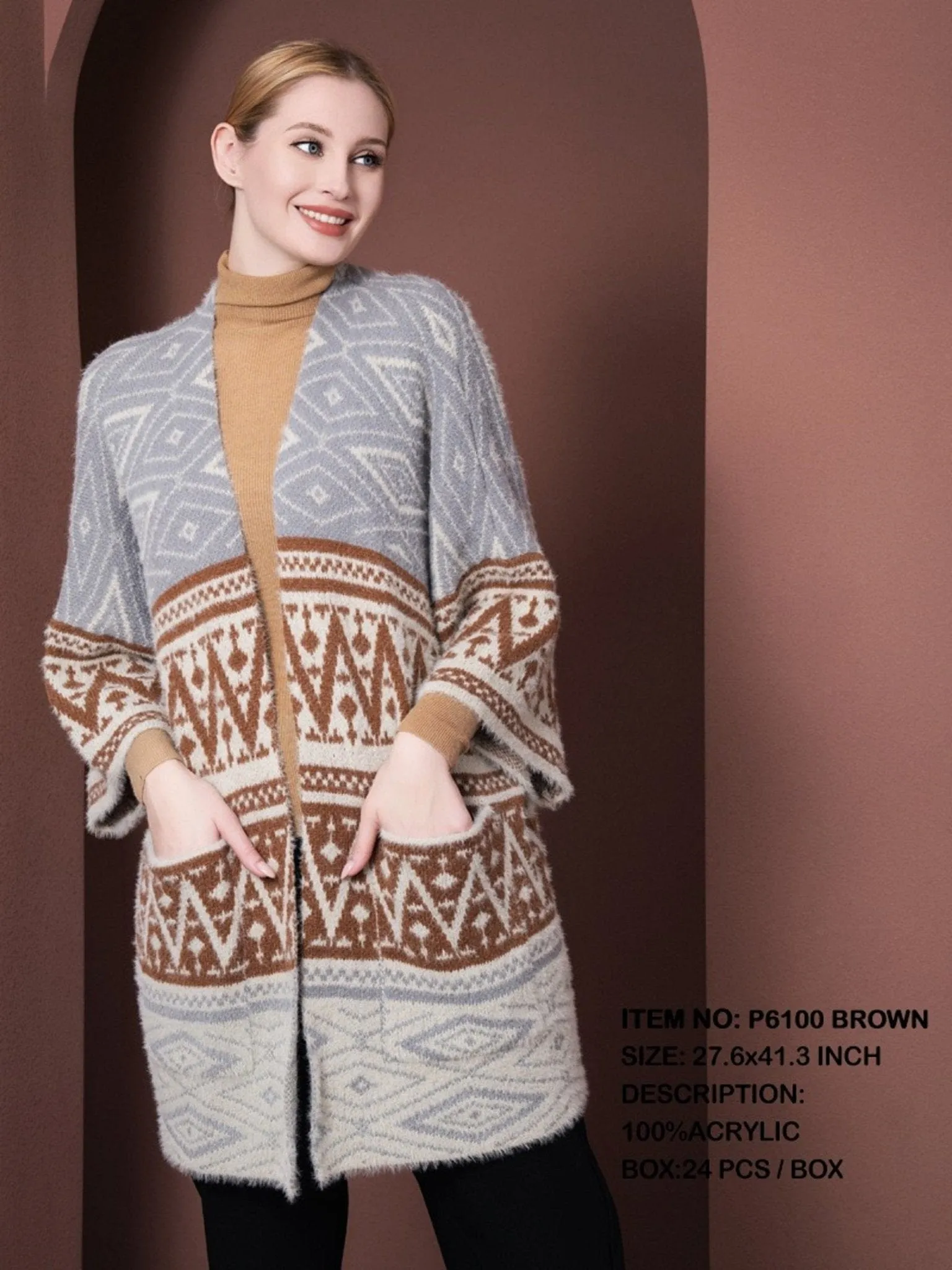 P6100 Bianca Aztec Print Cardigan