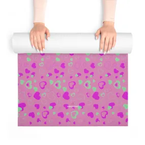 Pink Hearts Foam Yoga Mat, Hearts Pattern Best Lightweight 0.25" thick Mat - Printed in USA (Size: 24″x72")