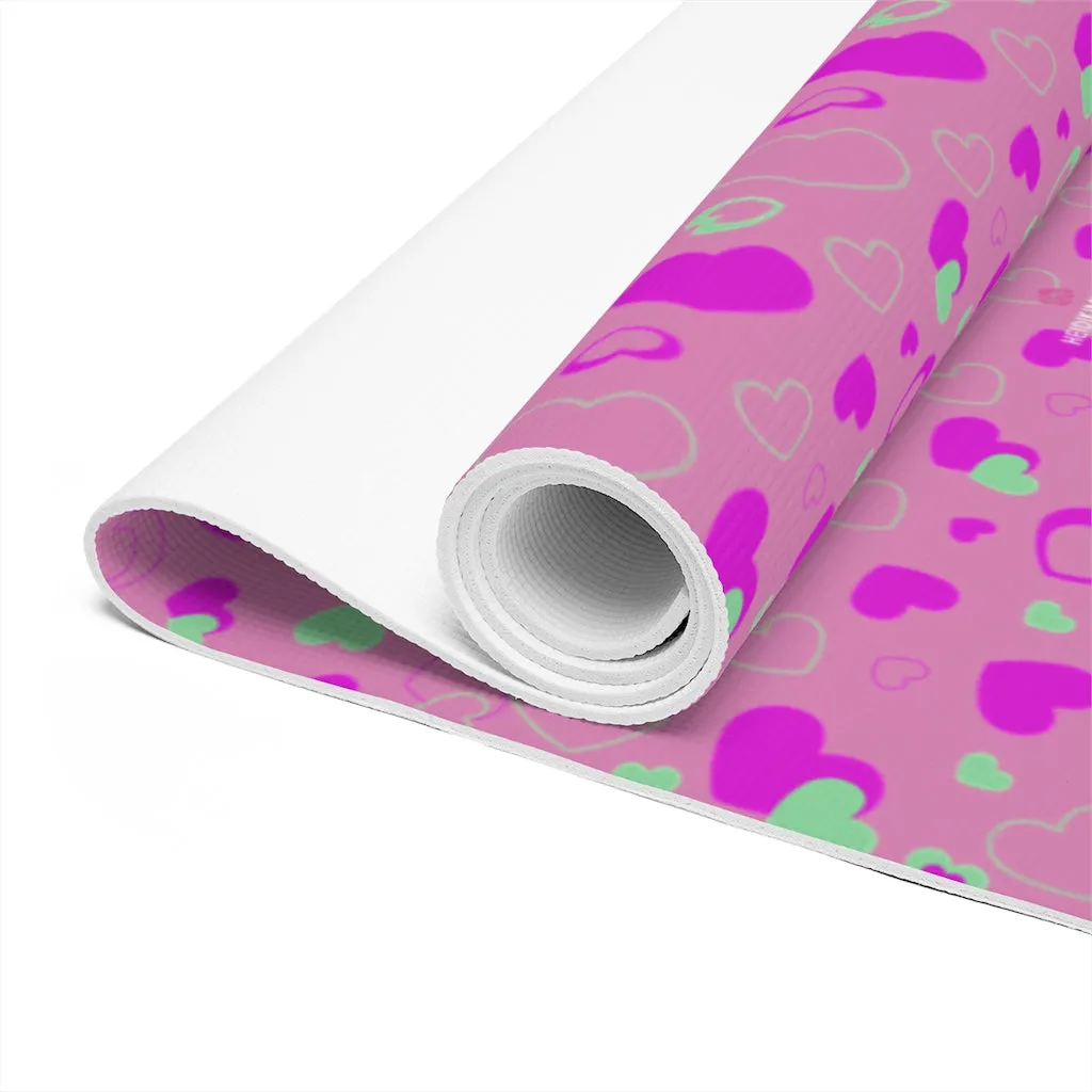 Pink Hearts Foam Yoga Mat, Hearts Pattern Best Lightweight 0.25" thick Mat - Printed in USA (Size: 24″x72")