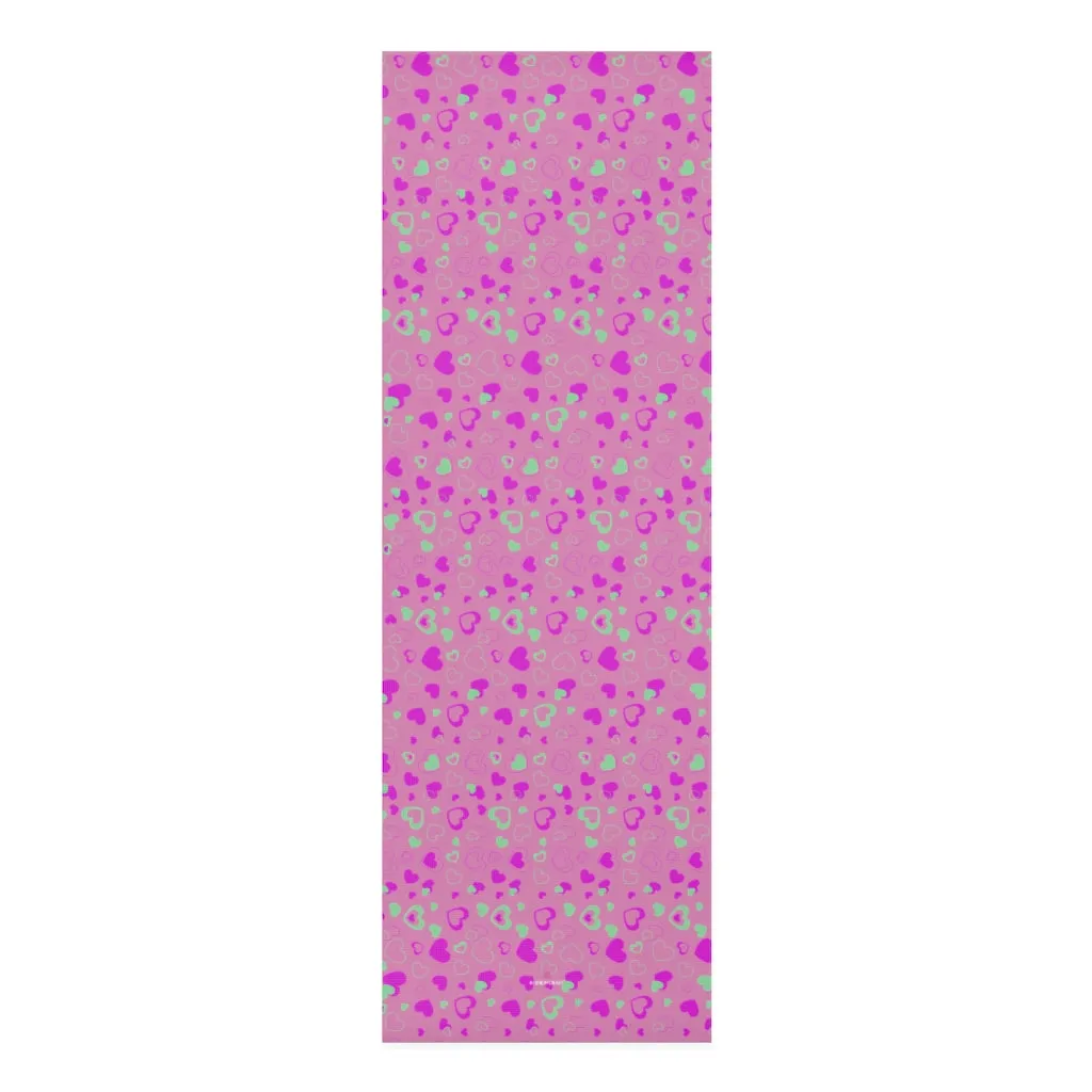 Pink Hearts Foam Yoga Mat, Hearts Pattern Best Lightweight 0.25" thick Mat - Printed in USA (Size: 24″x72")