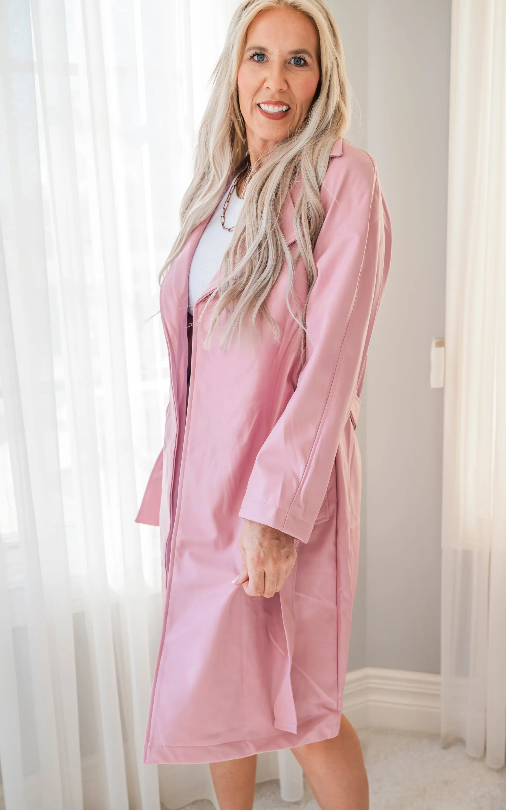 Pink Trench Coat w/ Front Tie