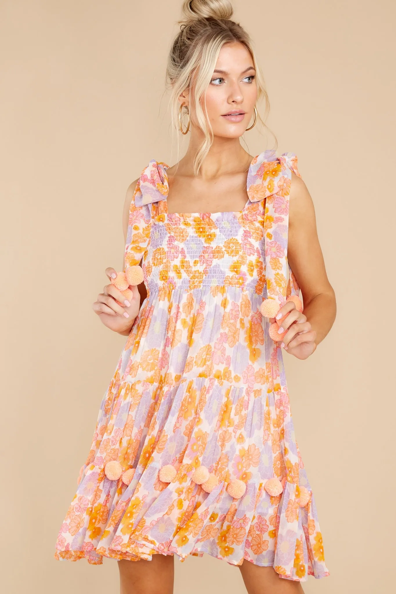 Pippa Orange And Pink Floral Print Dress