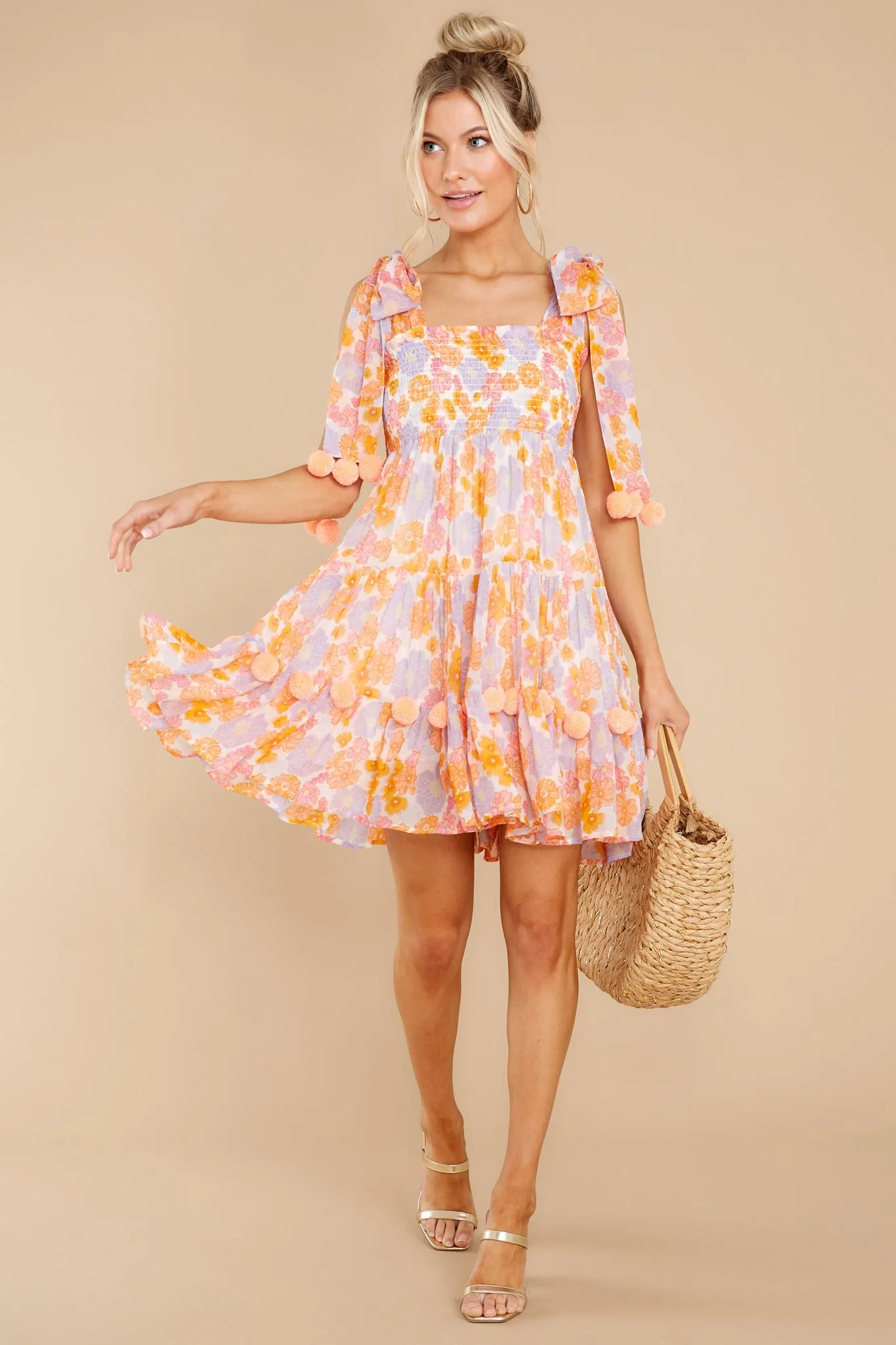 Pippa Orange And Pink Floral Print Dress