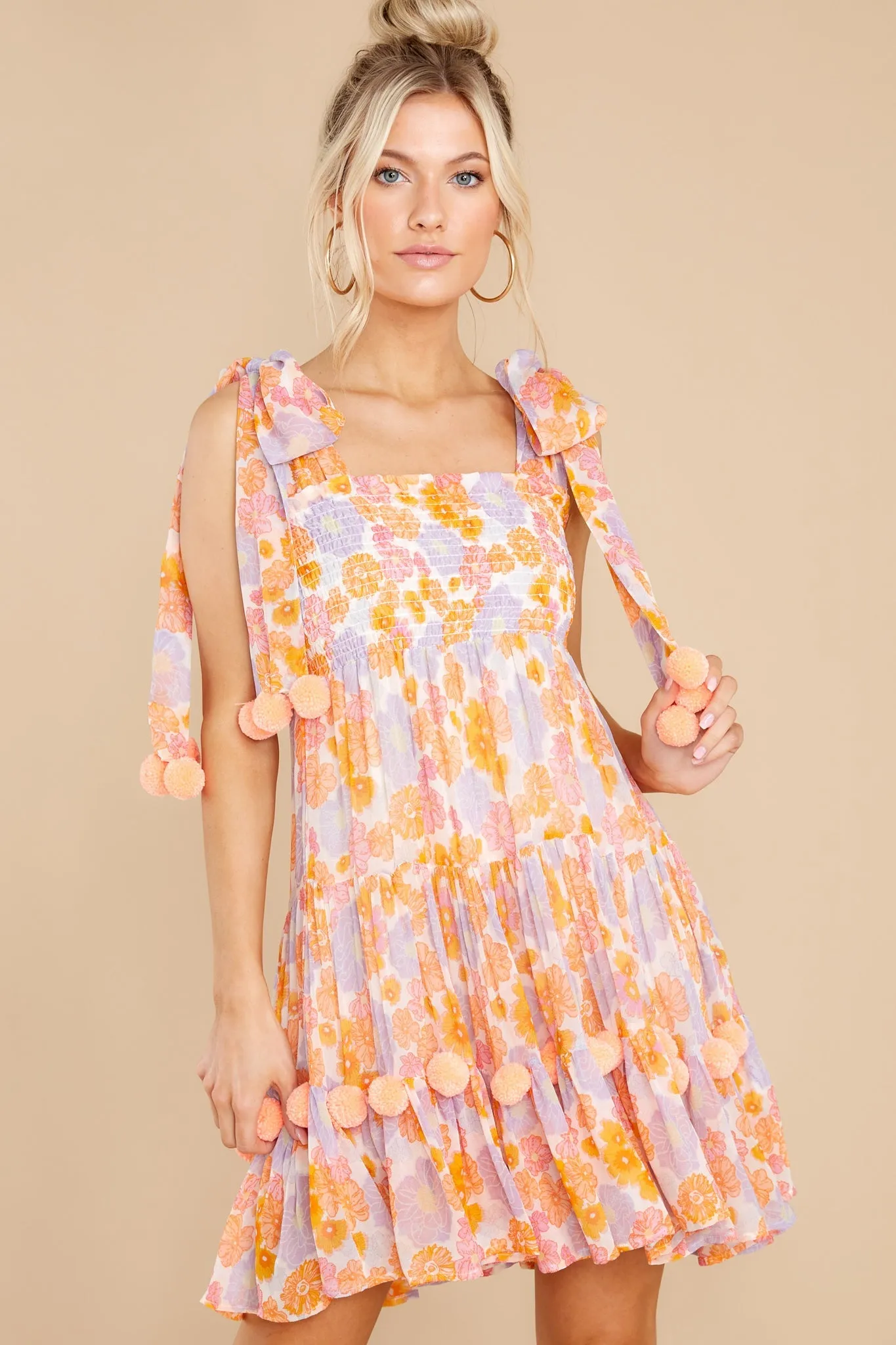 Pippa Orange And Pink Floral Print Dress