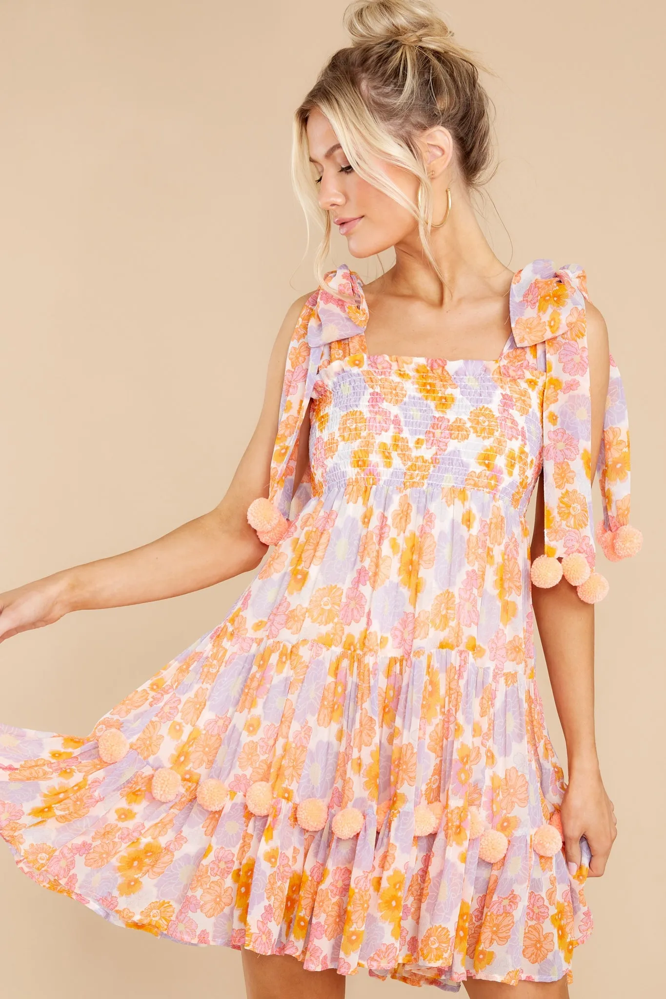 Pippa Orange And Pink Floral Print Dress