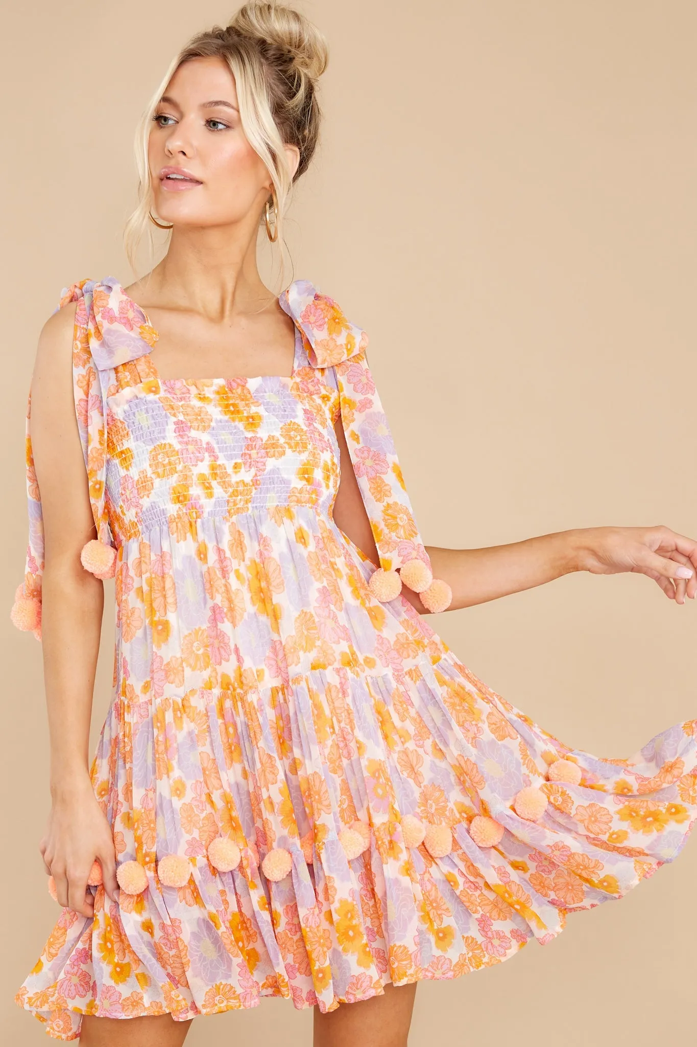 Pippa Orange And Pink Floral Print Dress