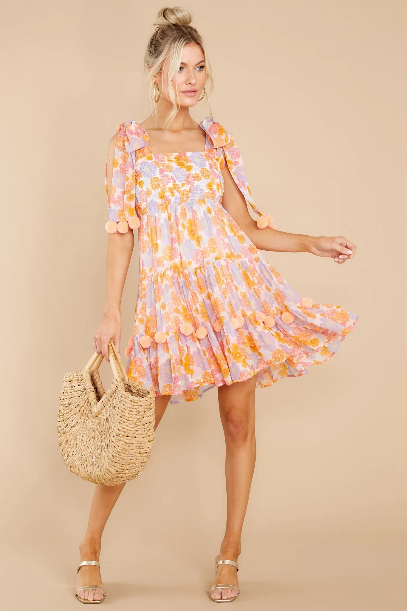 Pippa Orange And Pink Floral Print Dress