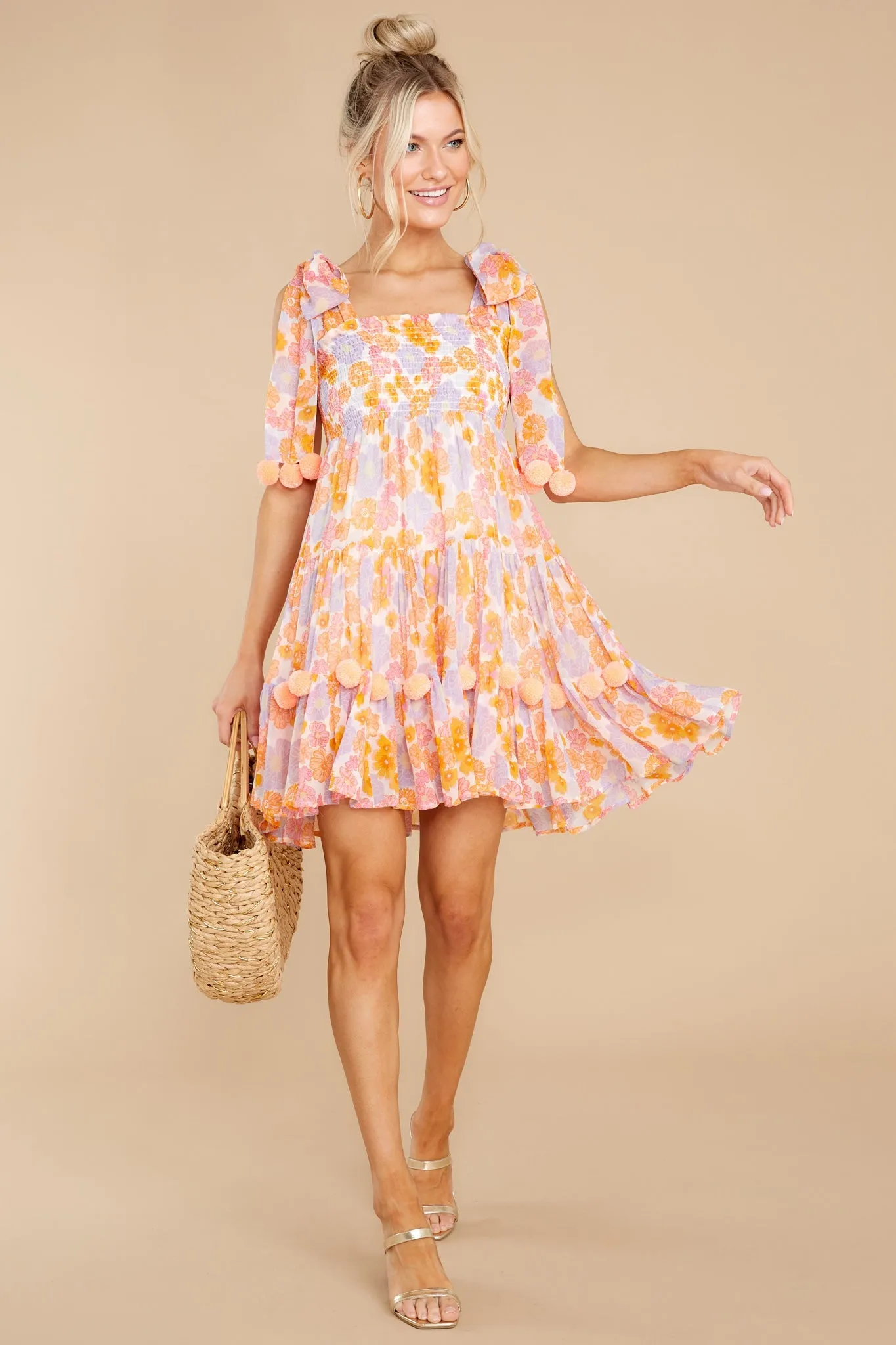 Pippa Orange And Pink Floral Print Dress