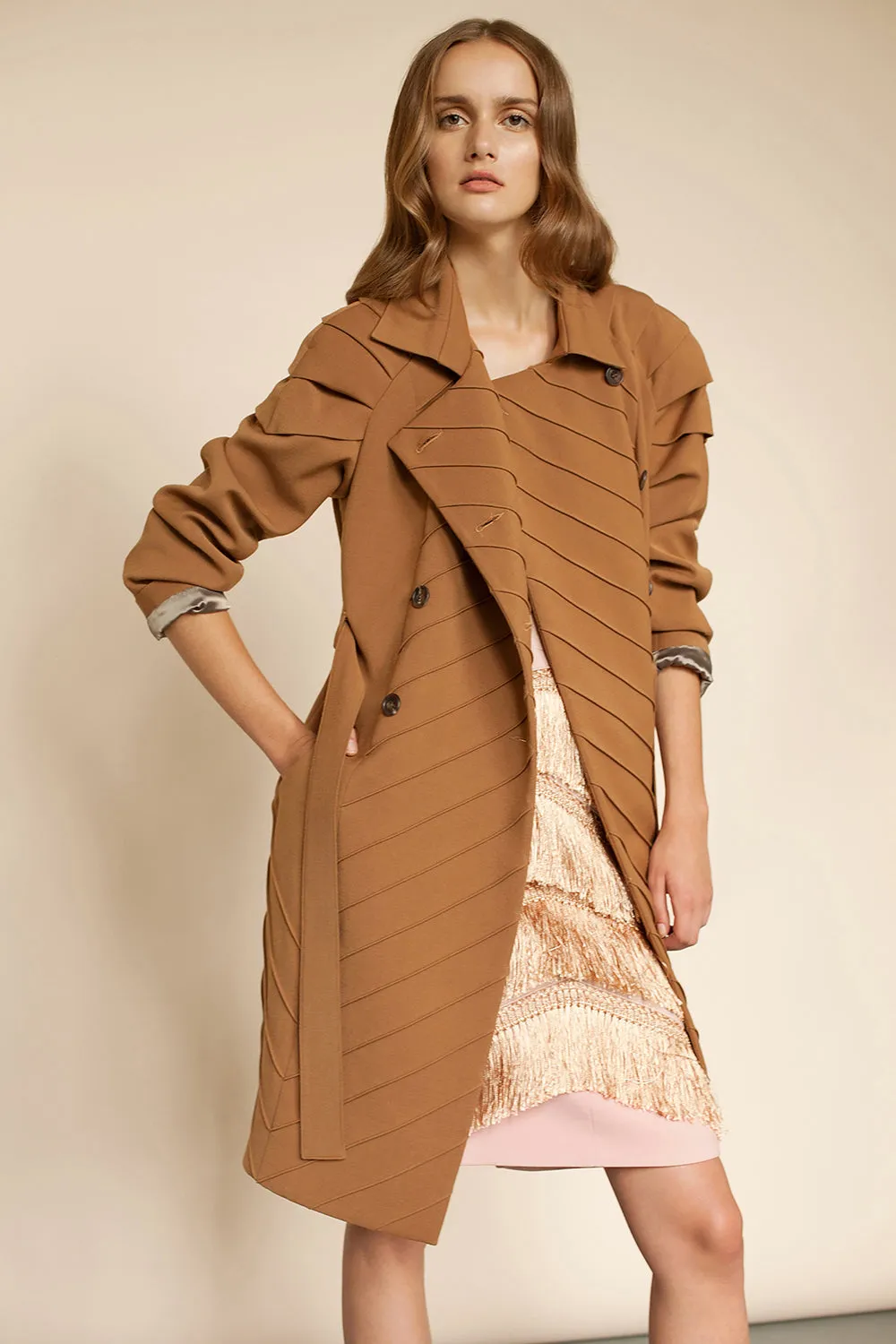 Pleated Shoulder Trench Coat