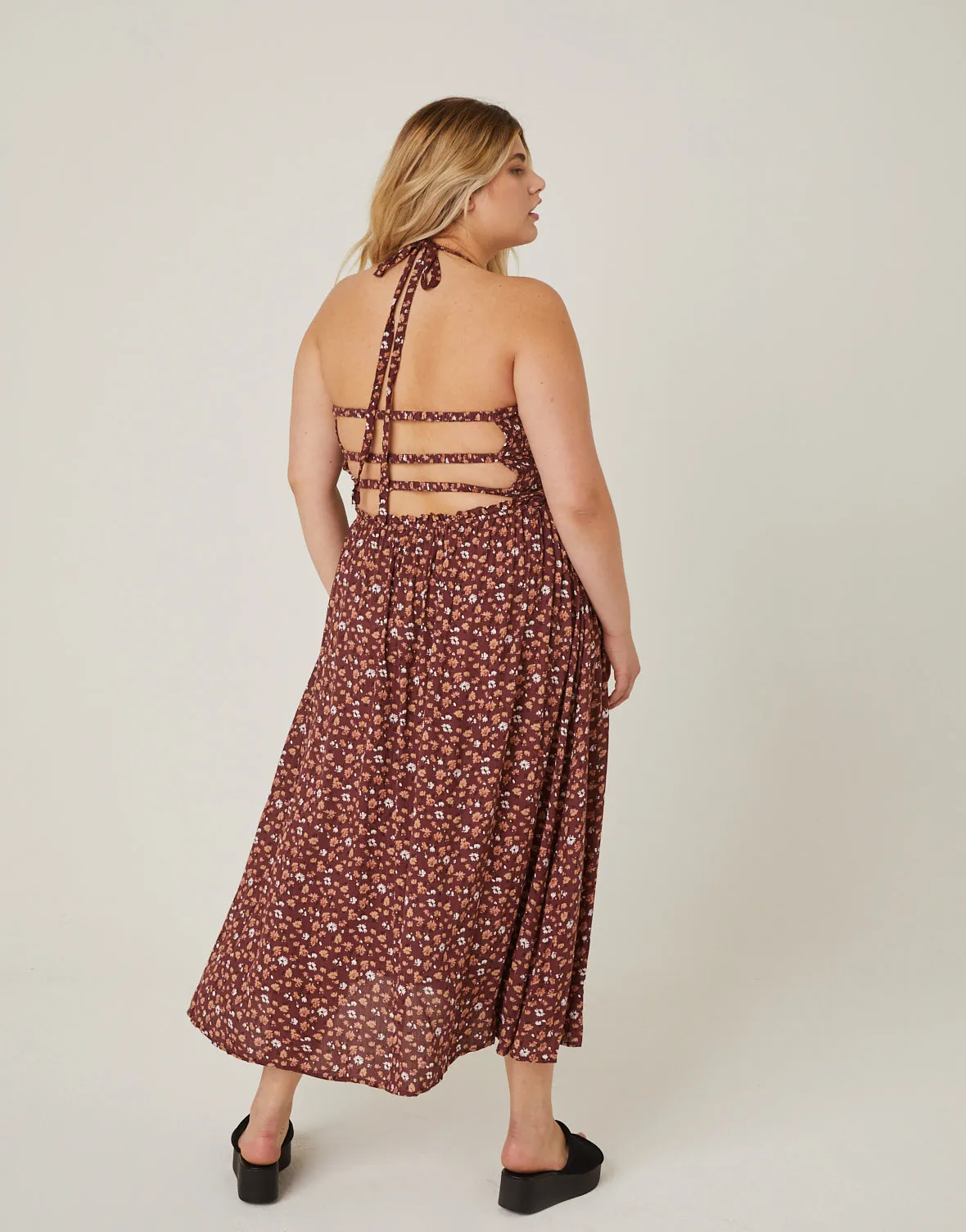 Plus Size Halter Floral Midi Dress