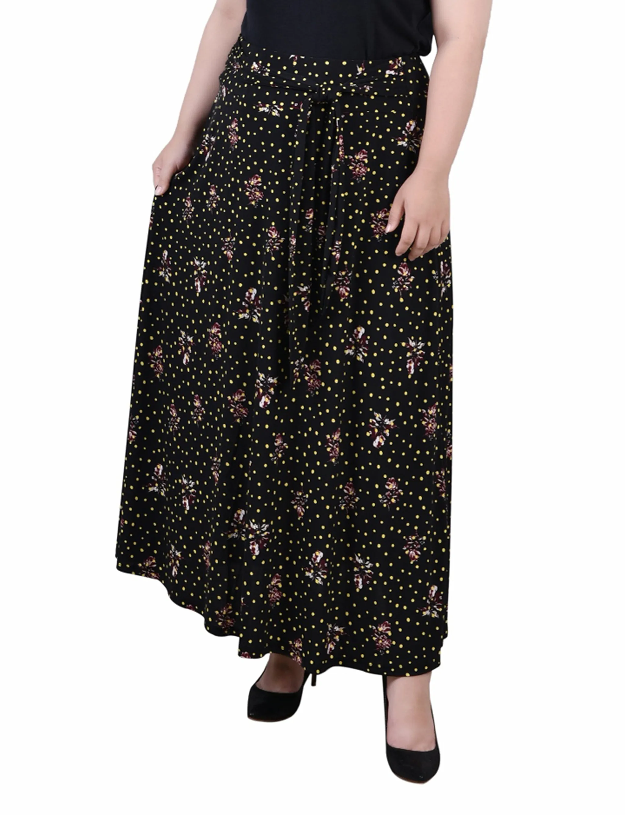 Plus Size Maxi Skirt With Sash Waist Tie