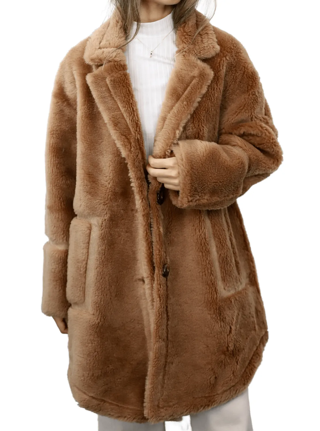 Plush Shearling and Suede Coat - Camel