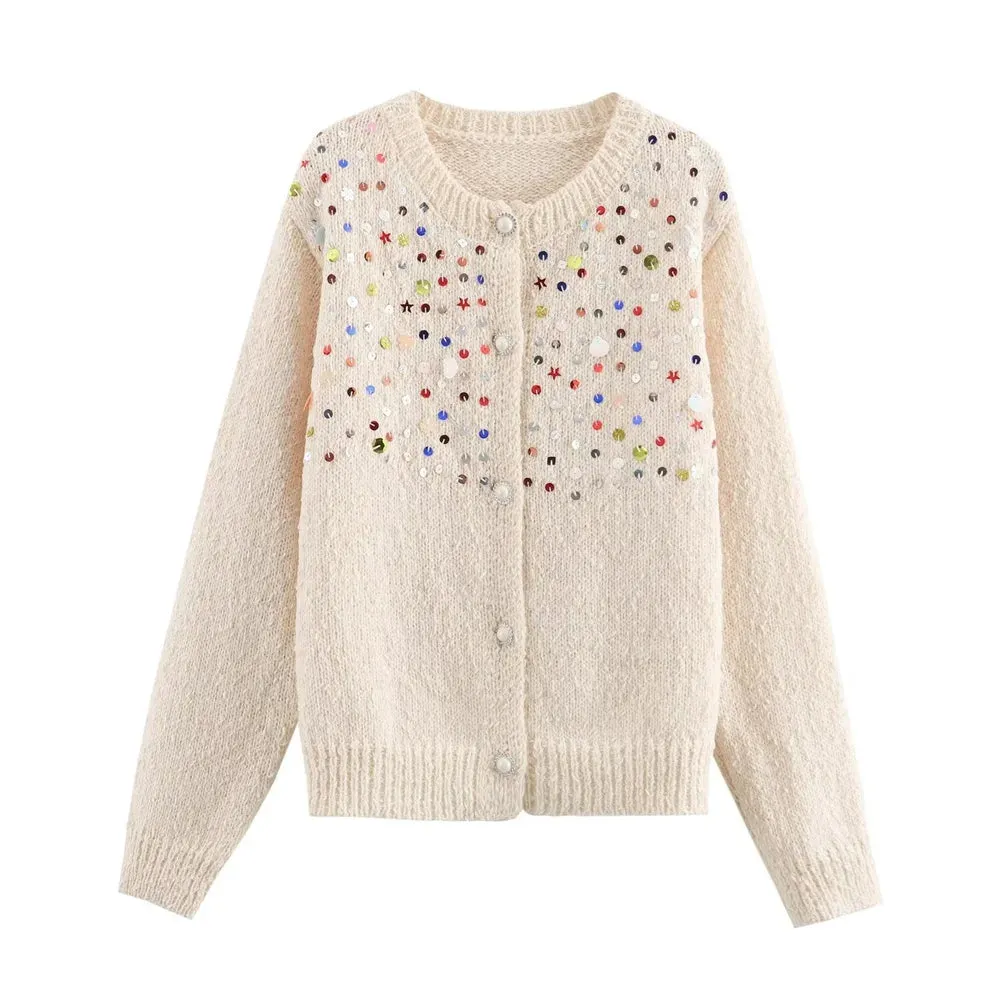 Pre Order:  Colorful Sequin Long Sleeve Knitted Cardigan