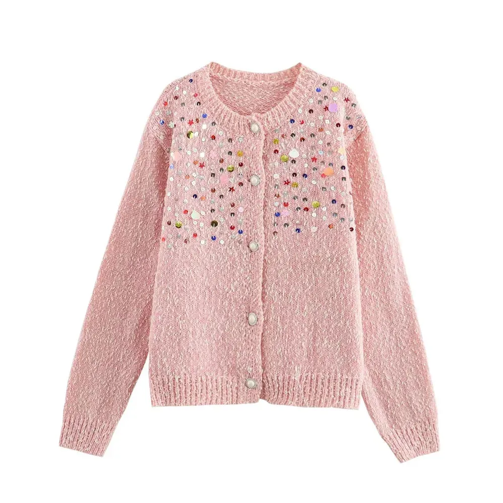 Pre Order:  Colorful Sequin Long Sleeve Knitted Cardigan