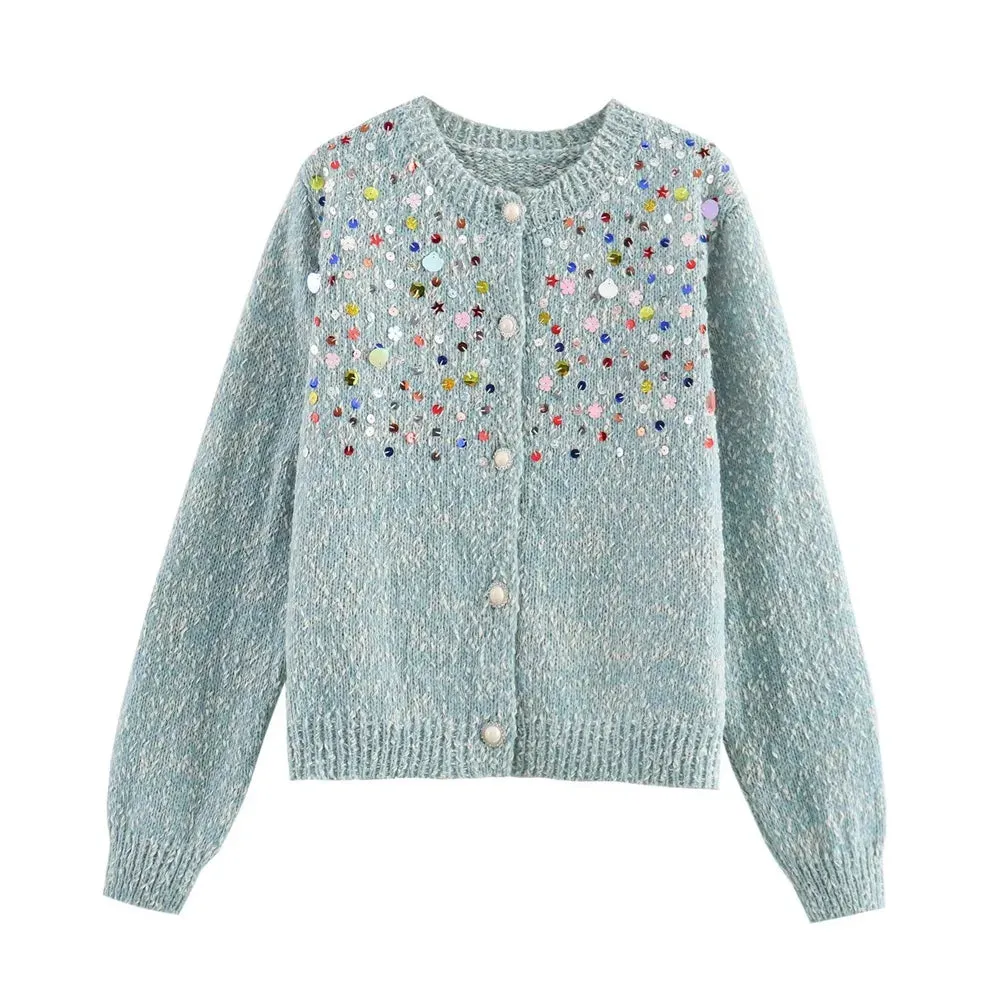 Pre Order:  Colorful Sequin Long Sleeve Knitted Cardigan