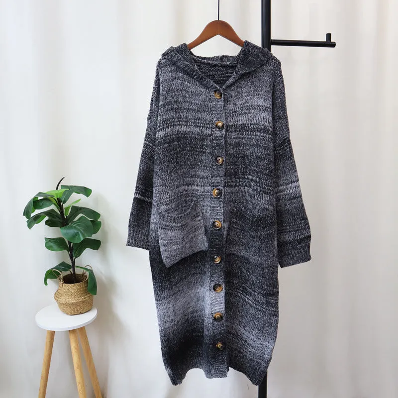 Pre Order: Retro Stripes Soft Hooded Knitted Cardigan