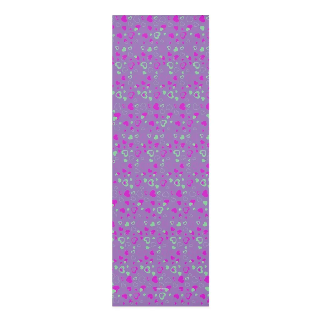 Purple Hearts Foam Yoga Mat, Hearts Pattern Best Lightweight 0.25" thick Mat - Printed in USA (Size: 24″x72")