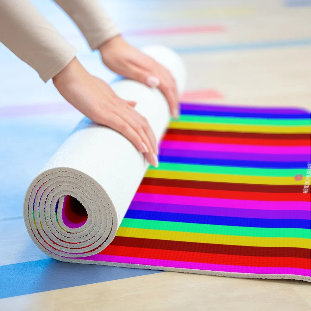 Rainbow Striped Foam Yoga Mat, Gay Pride Best Rainbow Stripes Lightweight 0.25" thick Mat - Printed in USA (Size: 24″x72")