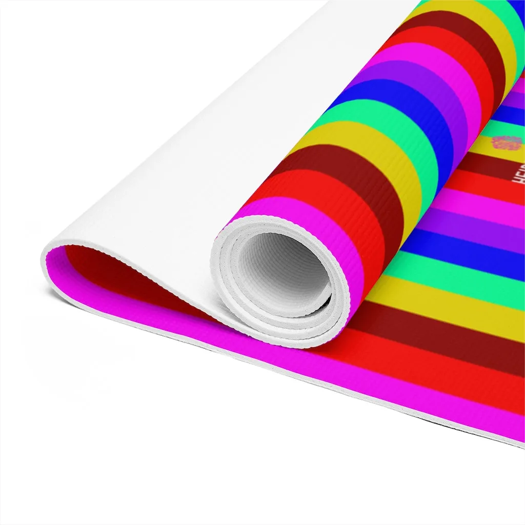 Rainbow Striped Foam Yoga Mat, Gay Pride Best Rainbow Stripes Lightweight 0.25" thick Mat - Printed in USA (Size: 24″x72")