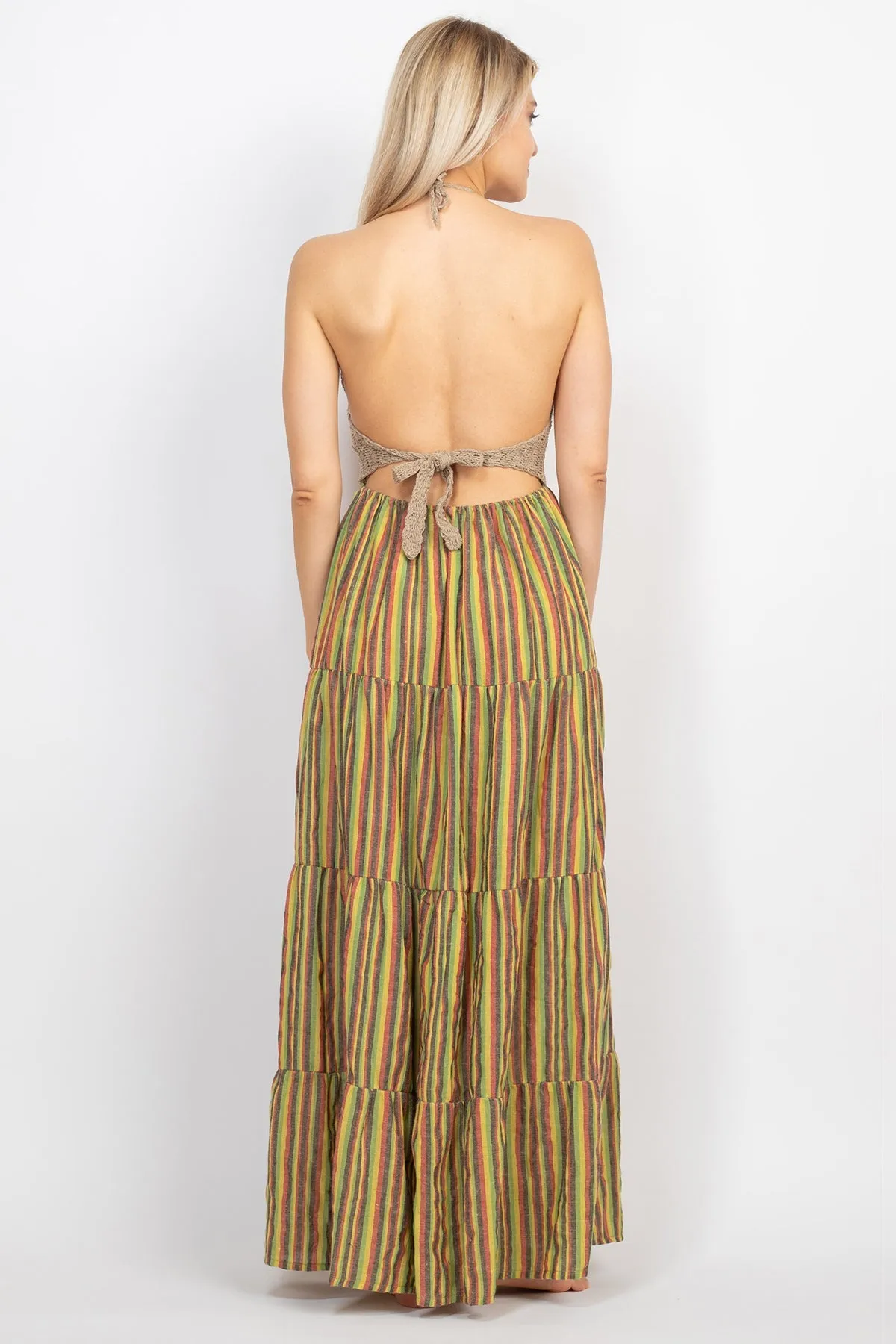 Rasta Crop-Top Stripe Maxi Dress