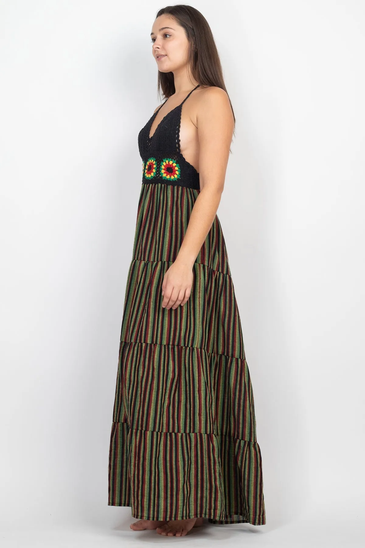 Rasta Crop-Top Stripe Maxi Dress