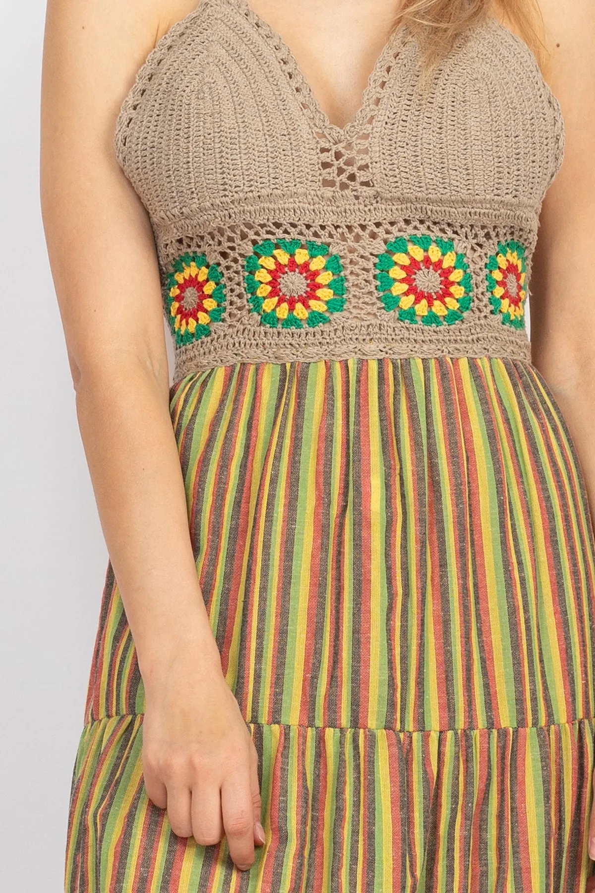 Rasta Crop-Top Stripe Maxi Dress