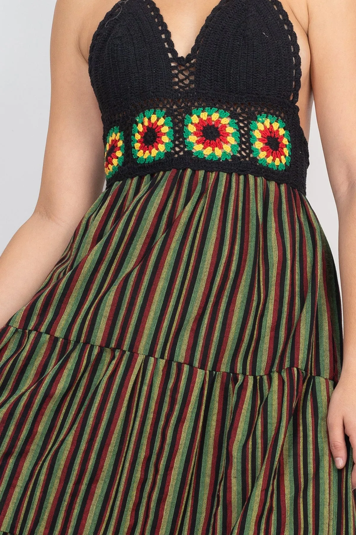 Rasta Crop-Top Stripe Maxi Dress