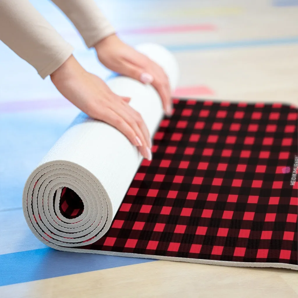 Red Buffalo Foam Yoga Mat, Buffalo Plaid Print Best Lightweight 0.25" thick Mat - Printed in USA (Size: 24″x72")