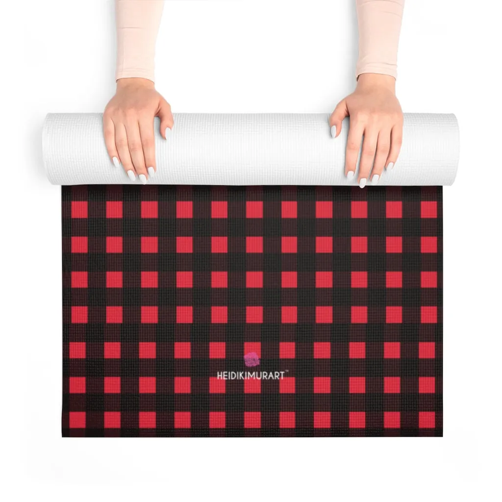 Red Buffalo Foam Yoga Mat, Buffalo Plaid Print Best Lightweight 0.25" thick Mat - Printed in USA (Size: 24″x72")