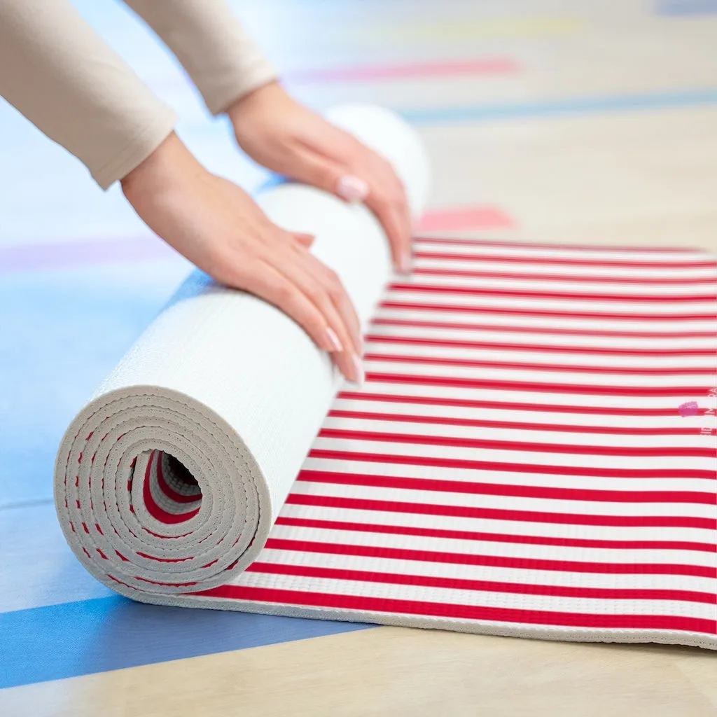 Red Stripe Foam Yoga Mat, Modern Designer Striped Lightweight 0.25" thick Mat - Printed in USA (Size: 24″x72")