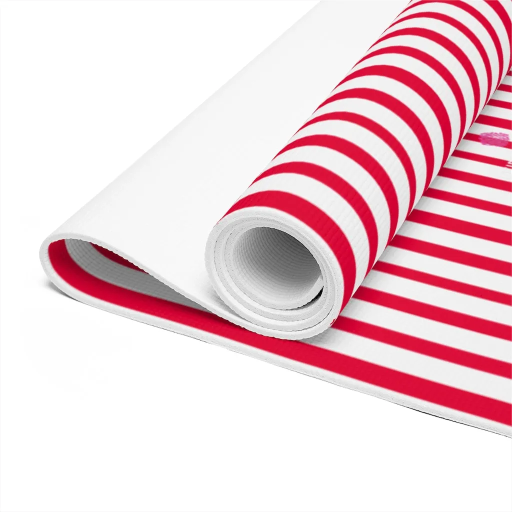 Red Stripe Foam Yoga Mat, Modern Designer Striped Lightweight 0.25" thick Mat - Printed in USA (Size: 24″x72")