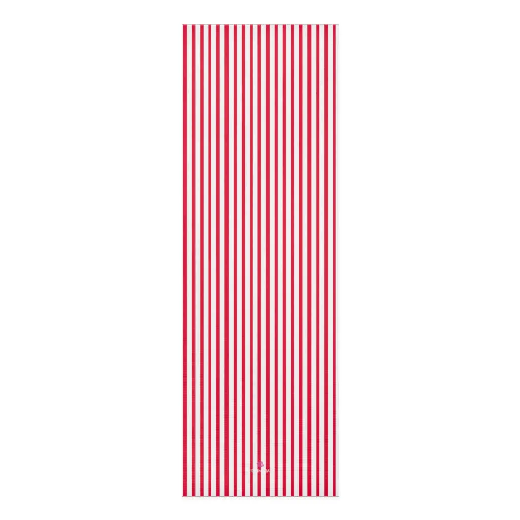 Red Stripe Foam Yoga Mat, Modern Designer Striped Lightweight 0.25" thick Mat - Printed in USA (Size: 24″x72")