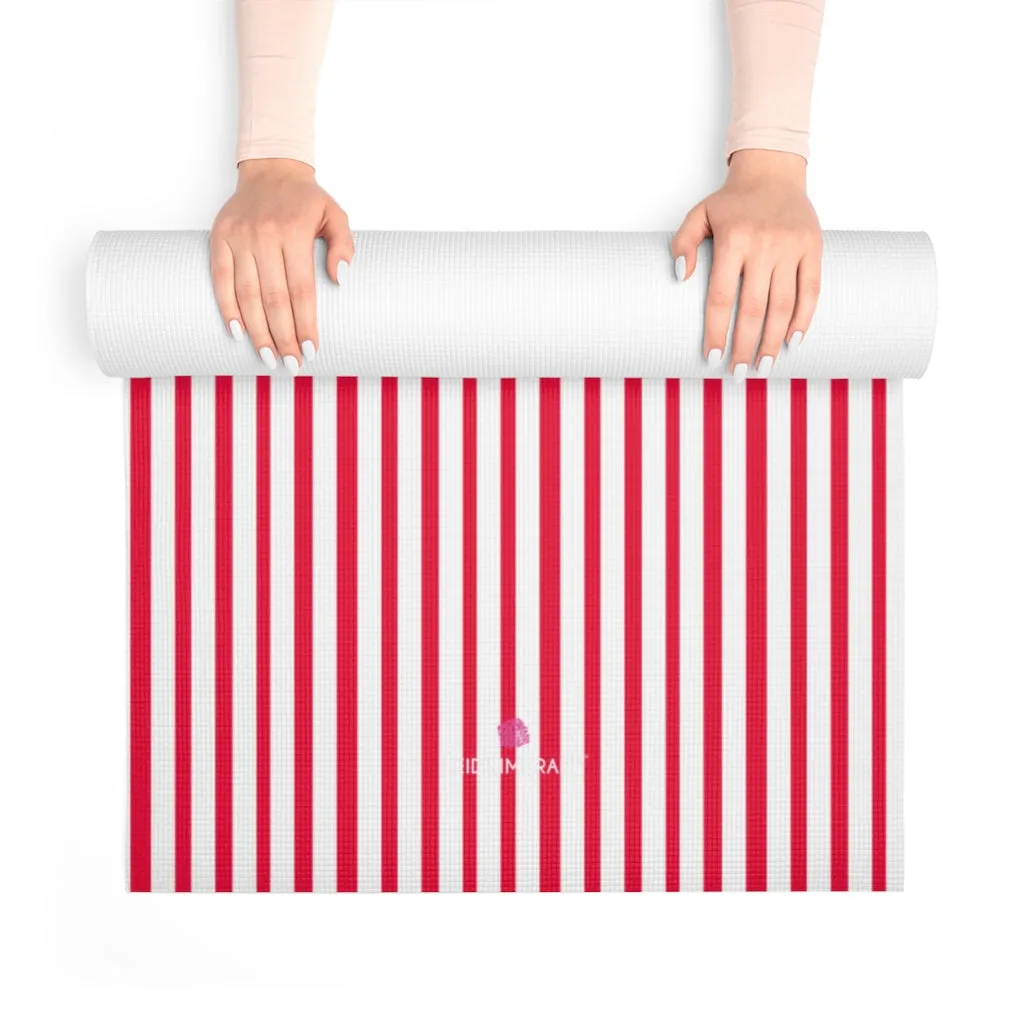 Red Stripe Foam Yoga Mat, Modern Designer Striped Lightweight 0.25" thick Mat - Printed in USA (Size: 24″x72")