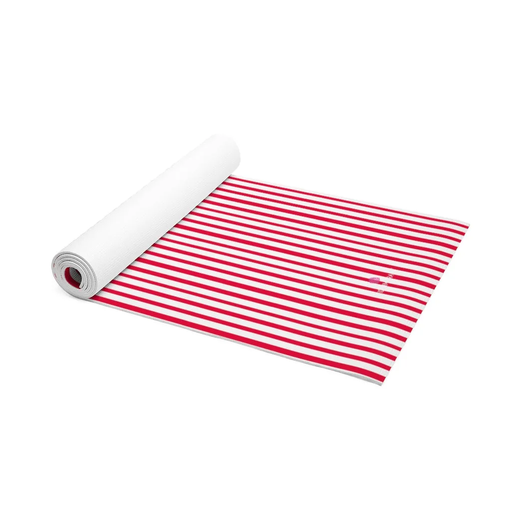 Red Stripe Foam Yoga Mat, Modern Designer Striped Lightweight 0.25" thick Mat - Printed in USA (Size: 24″x72")