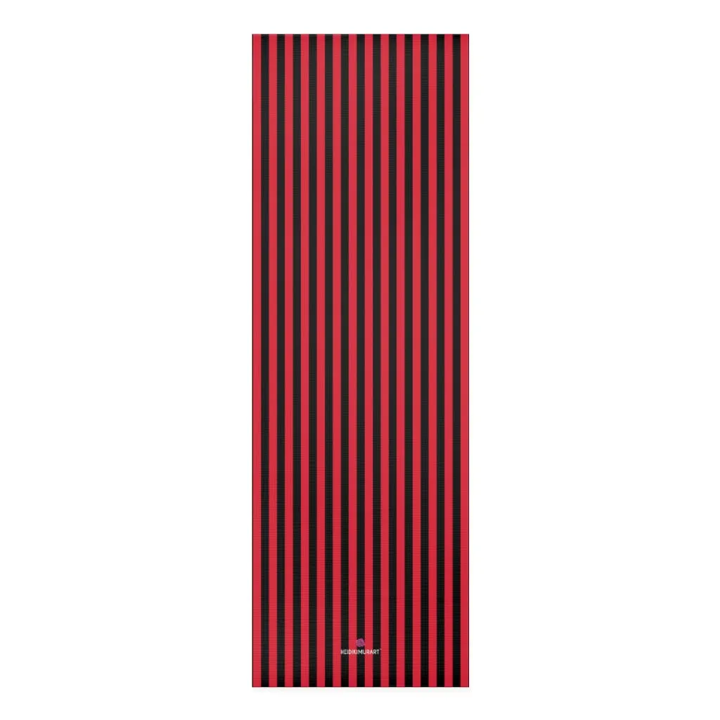 Red Striped Foam Yoga Mat, Best Black Red Stripes Lightweight 0.25" thick Mat - Printed in USA (Size: 24″x72")