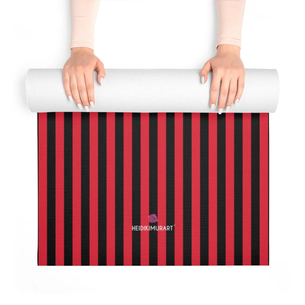 Red Striped Foam Yoga Mat, Best Black Red Stripes Lightweight 0.25" thick Mat - Printed in USA (Size: 24″x72")