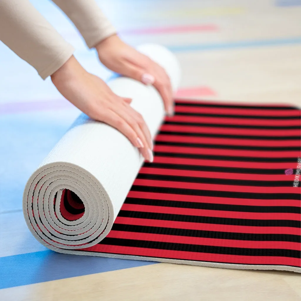 Red Striped Foam Yoga Mat, Best Black Red Stripes Lightweight 0.25" thick Mat - Printed in USA (Size: 24″x72")