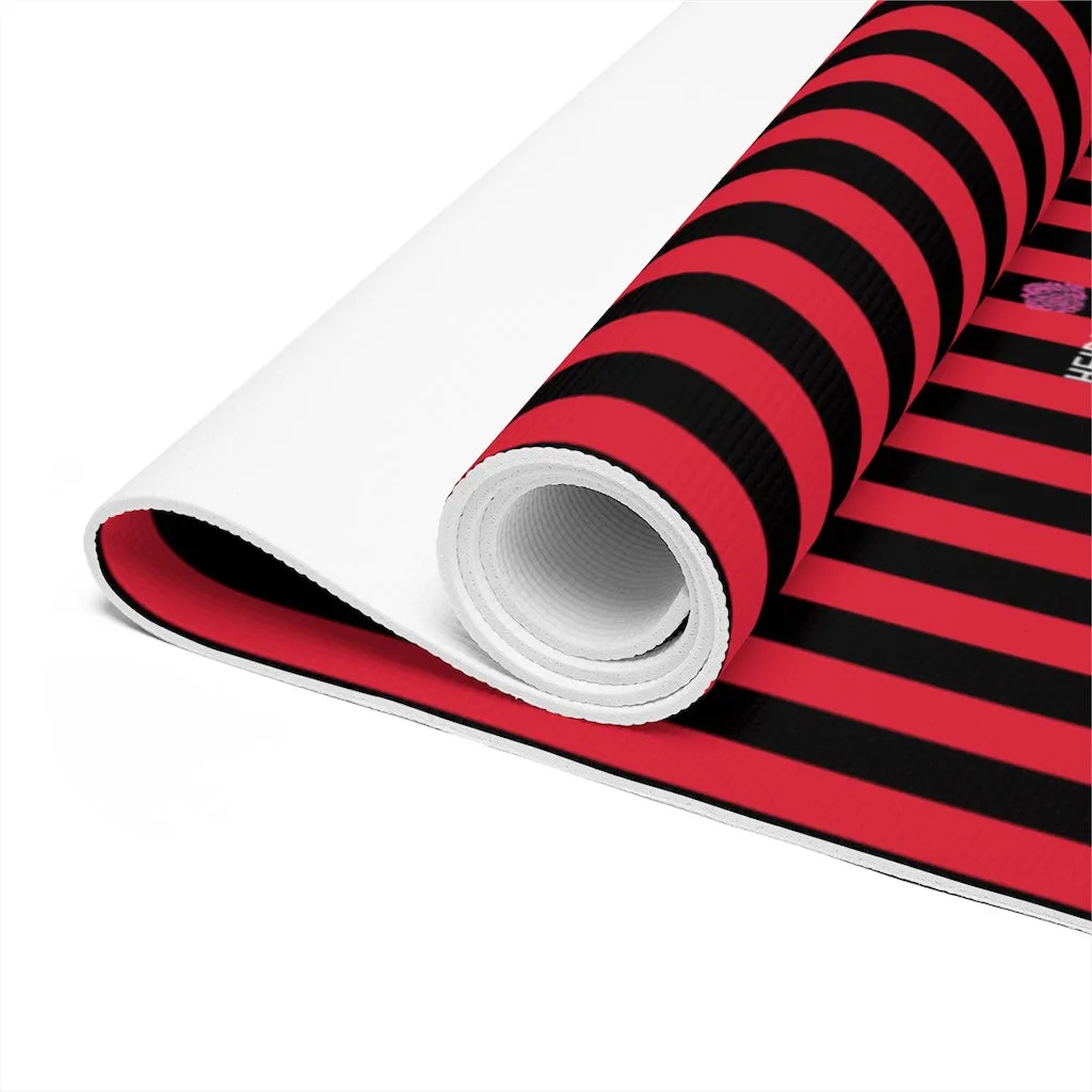 Red Striped Foam Yoga Mat, Best Black Red Stripes Lightweight 0.25" thick Mat - Printed in USA (Size: 24″x72")