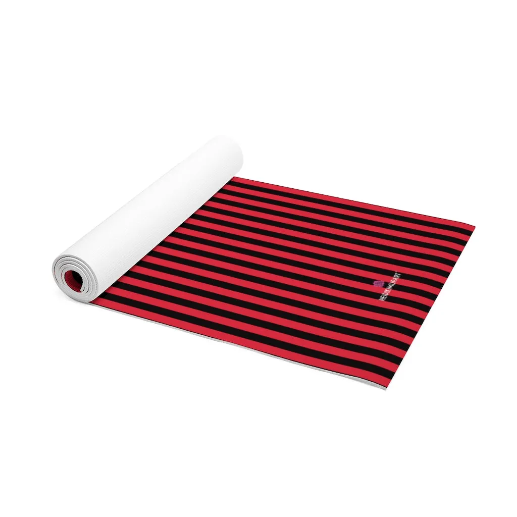 Red Striped Foam Yoga Mat, Best Black Red Stripes Lightweight 0.25" thick Mat - Printed in USA (Size: 24″x72")