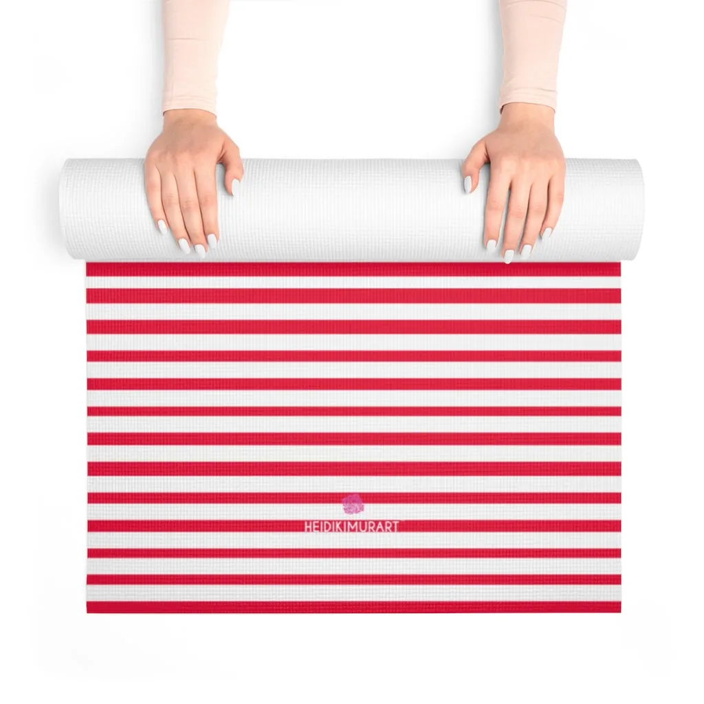 Red Stripes Foam Yoga Mat, Best Lightweight 0.25" thick Mat - Printed in USA (Size: 24″x72")