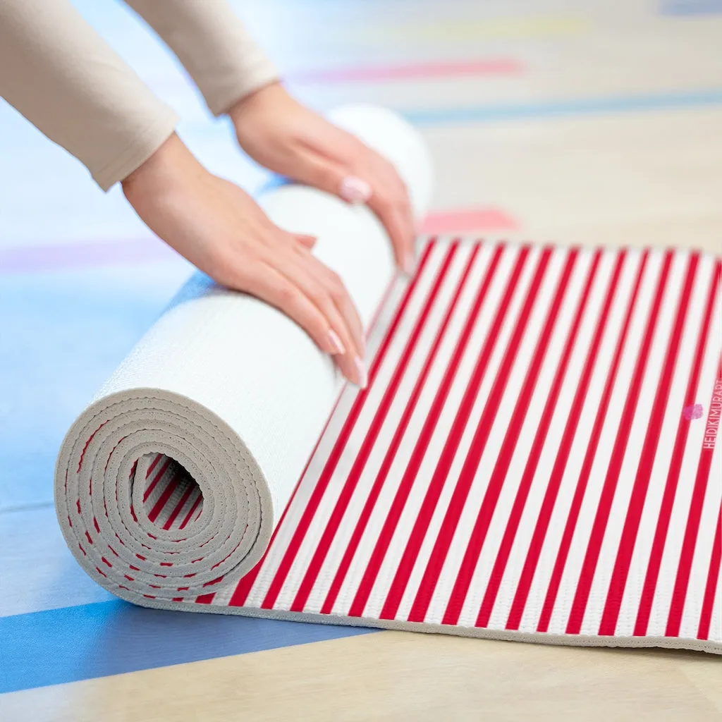 Red Stripes Foam Yoga Mat, Best Lightweight 0.25" thick Mat - Printed in USA (Size: 24″x72")