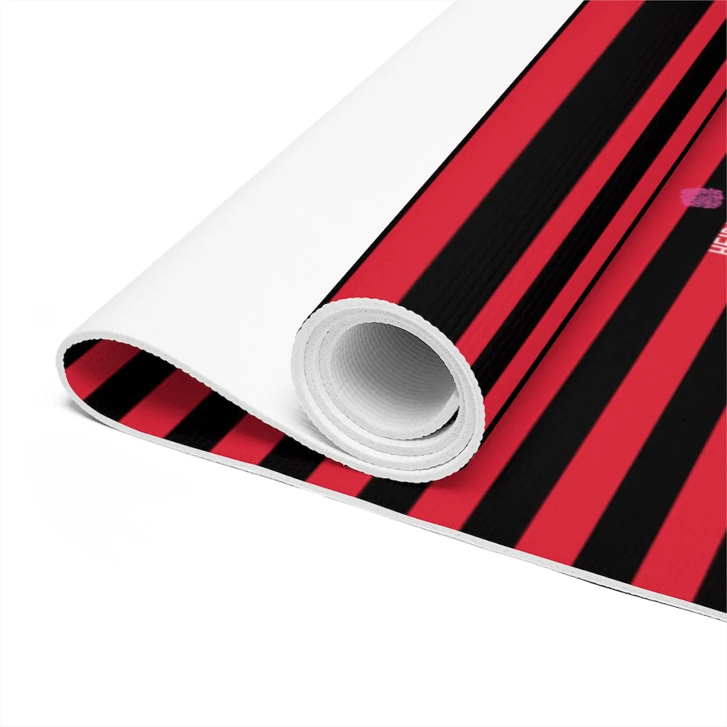 Red Stripes Foam Yoga Mat, Red and Black Striped Lightweight 0.25" thick Mat - Printed in USA (Size: 24″x72")