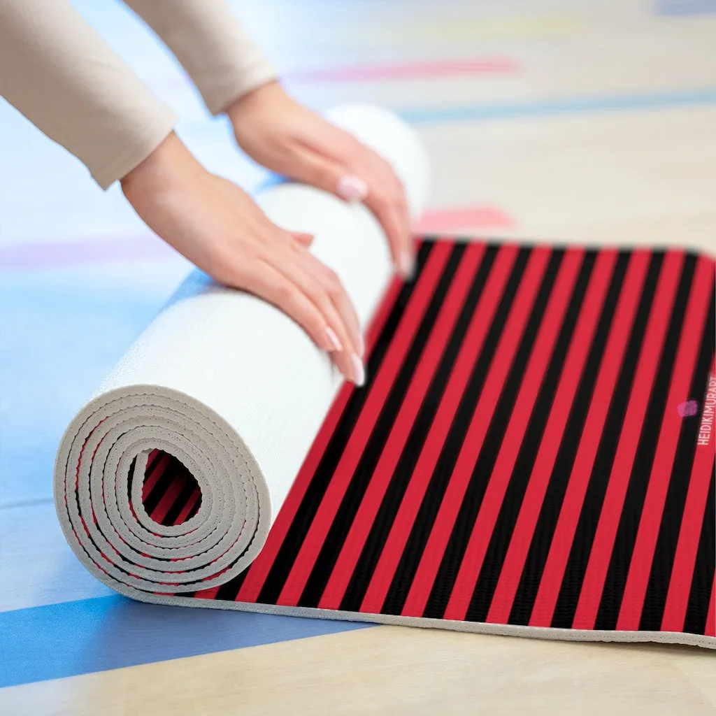 Red Stripes Foam Yoga Mat, Red and Black Striped Lightweight 0.25" thick Mat - Printed in USA (Size: 24″x72")