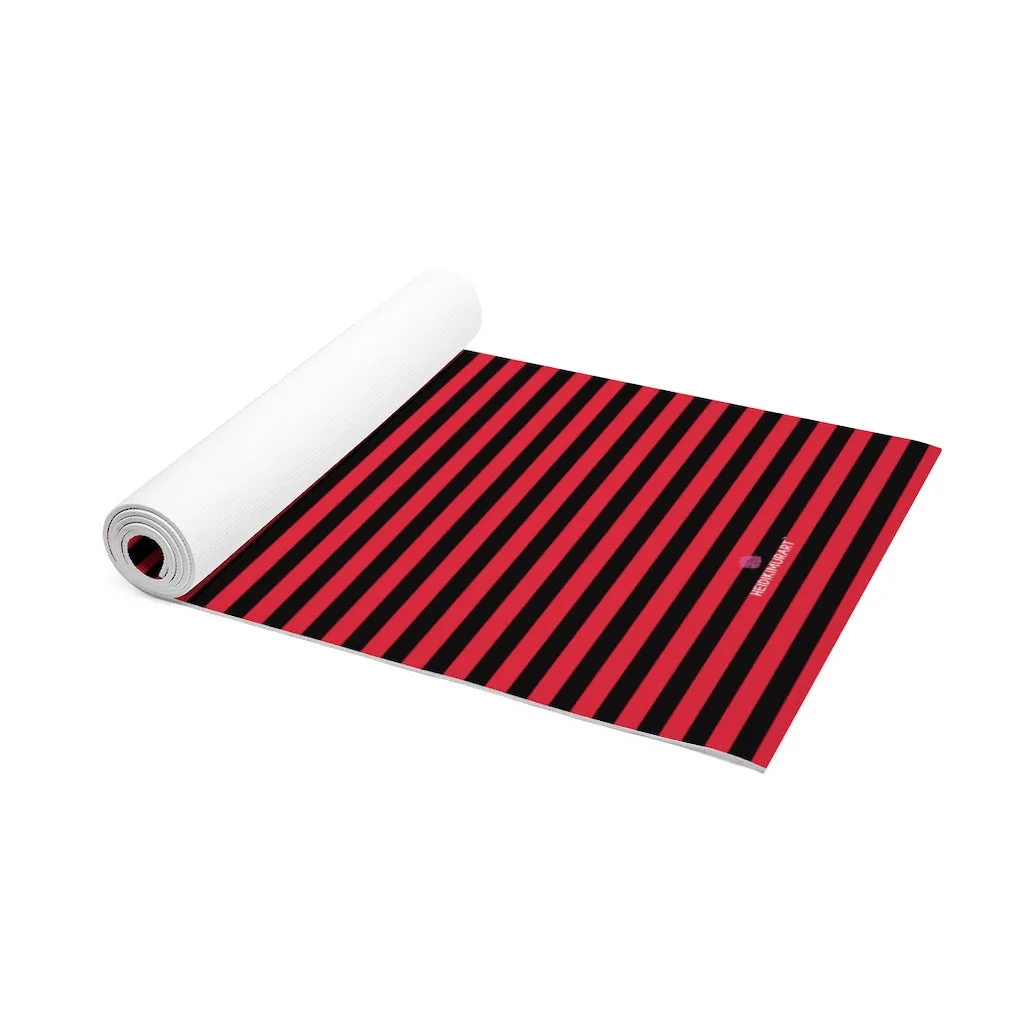 Red Stripes Foam Yoga Mat, Red and Black Striped Lightweight 0.25" thick Mat - Printed in USA (Size: 24″x72")