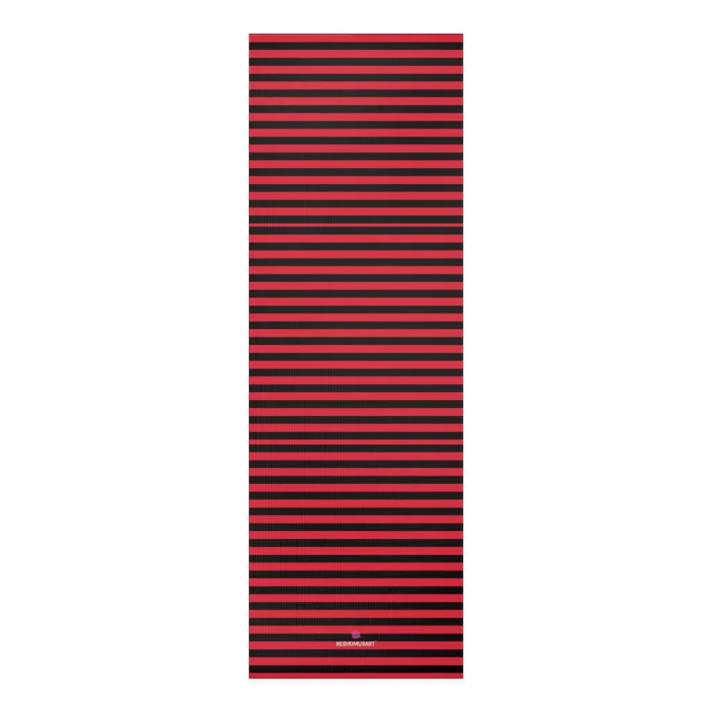 Red Stripes Foam Yoga Mat, Red and Black Striped Lightweight 0.25" thick Mat - Printed in USA (Size: 24″x72")