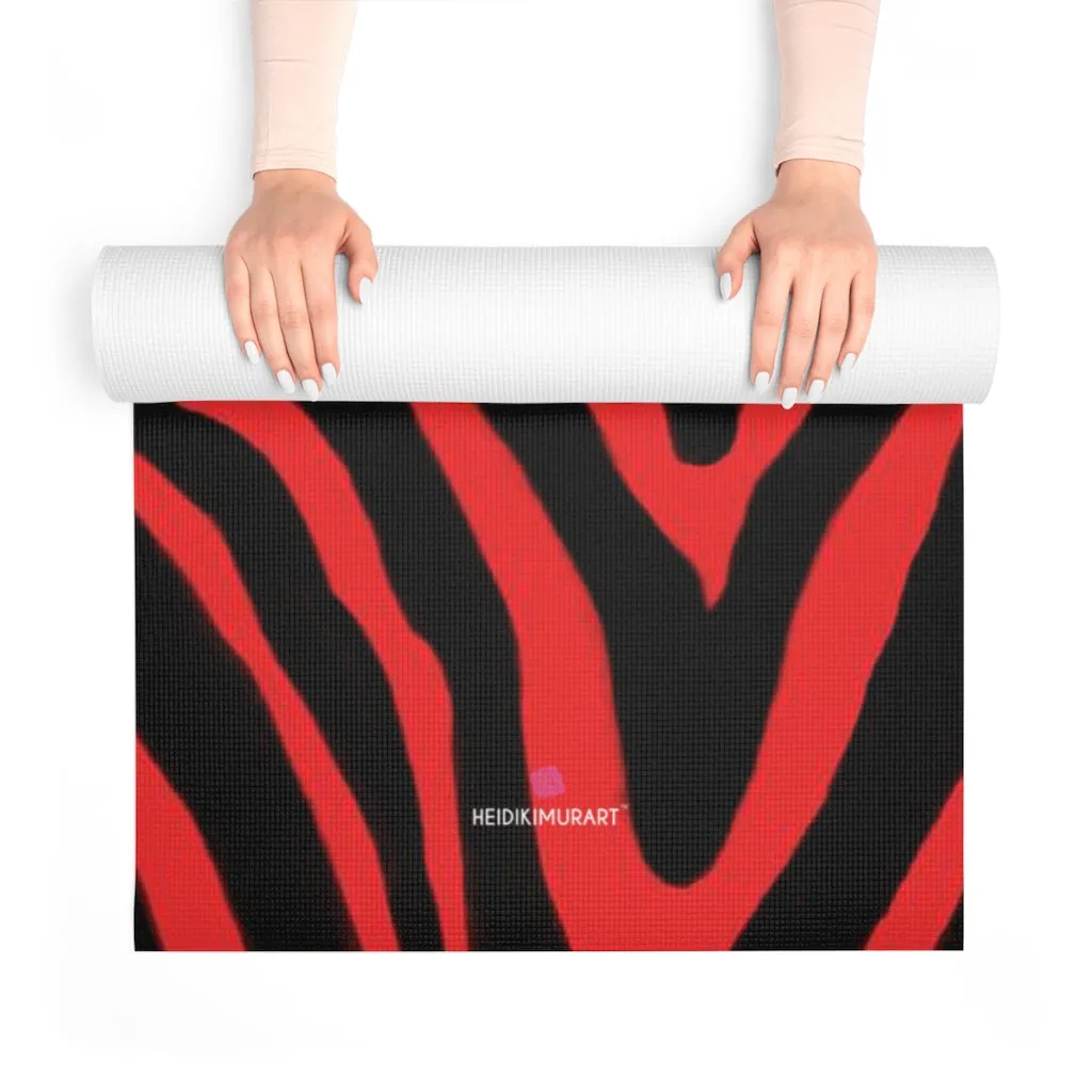 Red Zebra Foam Yoga Mat, Animal Print Wild & Fun Lightweight 0.25" thick Mat - Printed in USA (Size: 24″x72")